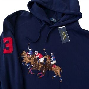 Polo Ralph Lauren Triple Pony Hoodie Embroidered Navy Blue Size 2XB $188